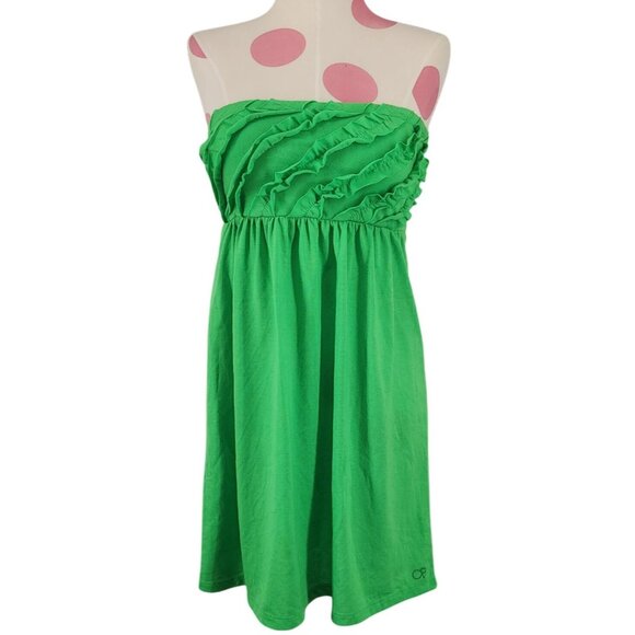 Women's Vintage OP Ocean Pacific Y2K Strapless Neon Green Dress Ruffle Bust Smal - Picture 1 of 5